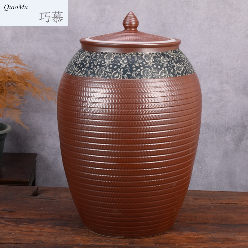 Qiao mu ceramic barrel with cover coarse pottery household moistureproof ricer box basin surface water cylinder kimchi storage tank