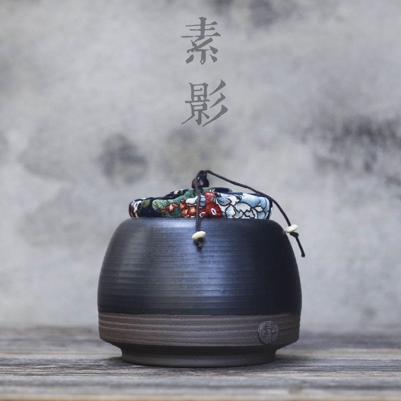 Qiao mu coarse pottery of primitive simplicity and elegant black pottery small black tea tea caddy fixings storehouse ceramics seal pot of tea packaging