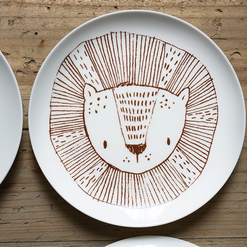 Qiao mu LH Nordic high ipads porcelain plates 8 inch breakfast tray cake plate flat ceramic uncle brown bear express lion