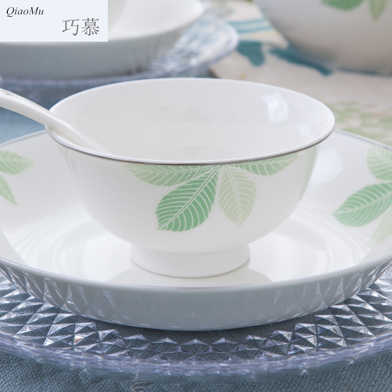 Qiao mu dishes suit household contracted small pure and fresh and jingdezhen tableware suit to use chopsticks dishes ipads China continental plate