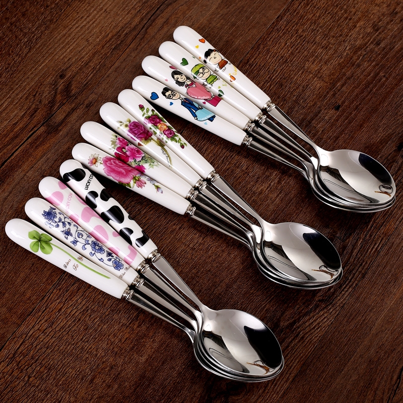 Qiao mu CMK304 stainless steel ceramic dinner spoon, coffee spoon, portable tableware box travel lovers run size dish