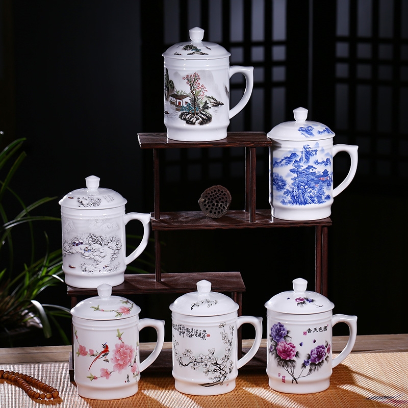 Qiao mu jingdezhen ceramic cups with cover ipads China porcelain personal office and meeting with a cup of water glass porcelain