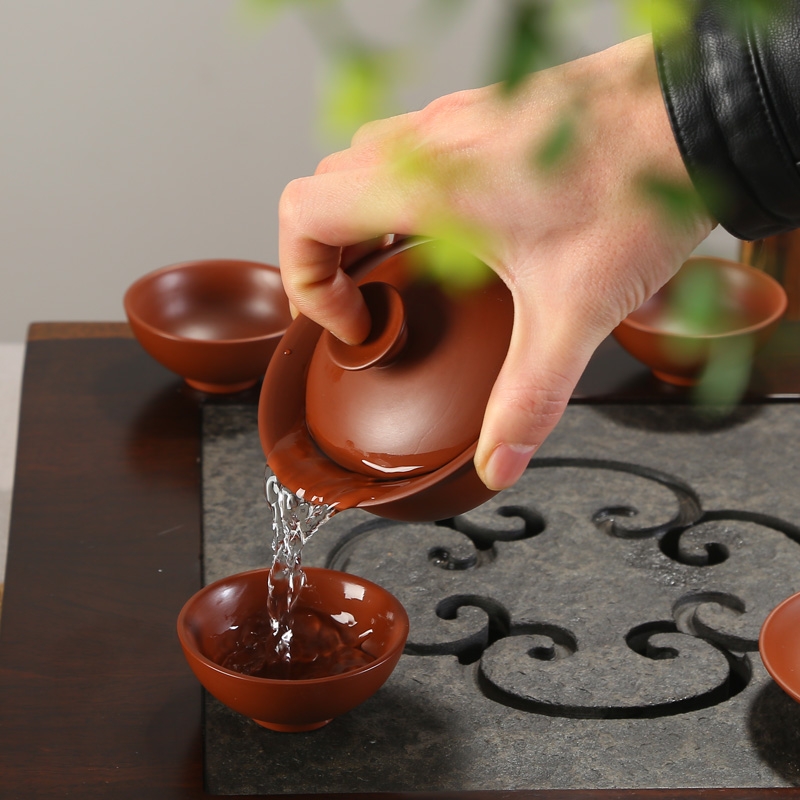 Qiao mu ore purple purple clay tureen kung fu tea set three tea bowl to bowl worship CPU interface spare parts for a cup of tea