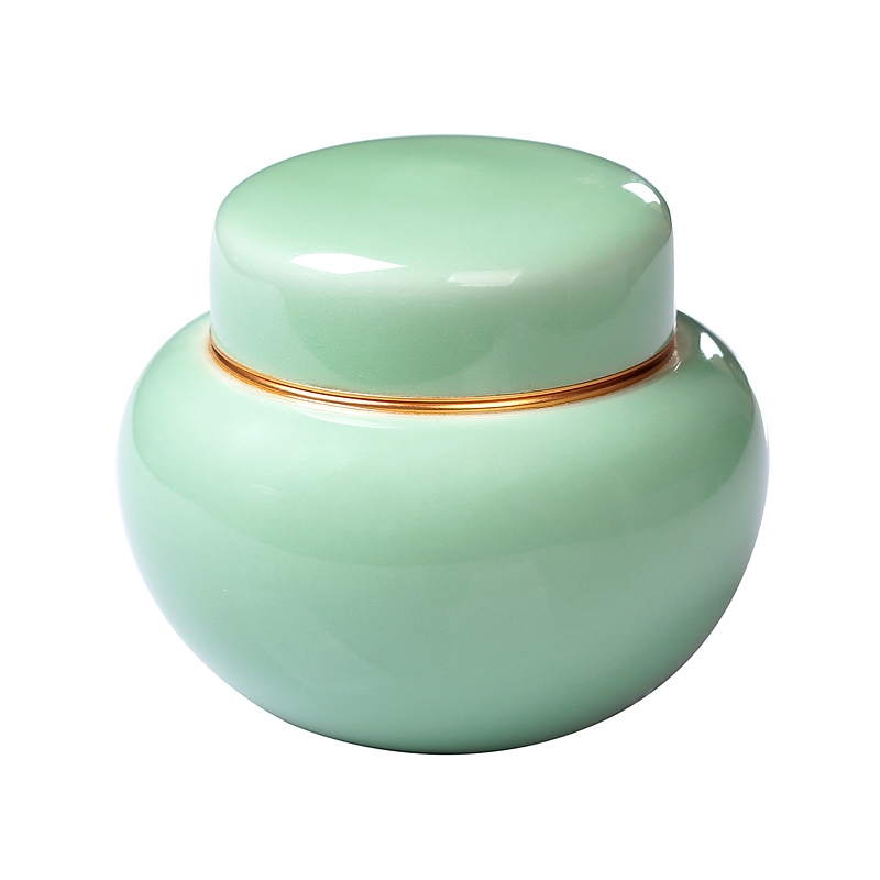 Qiao mu QYX tea caddy fixings longquan celadon portable metal ceramic seal storage POTS tin as cans ceramic pot of tea