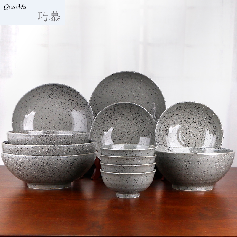 Qiao mu cutlery sets, try dishes suit household ceramic bowl Chinese style of ipads soup bowl bowls plates