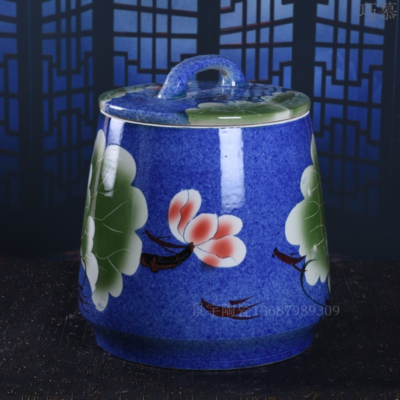 Qiao mu jingdezhen ceramics barrel home 20 jins 30 jins sealed with cover storage tank moistureproof insect - resistant caddy fixings