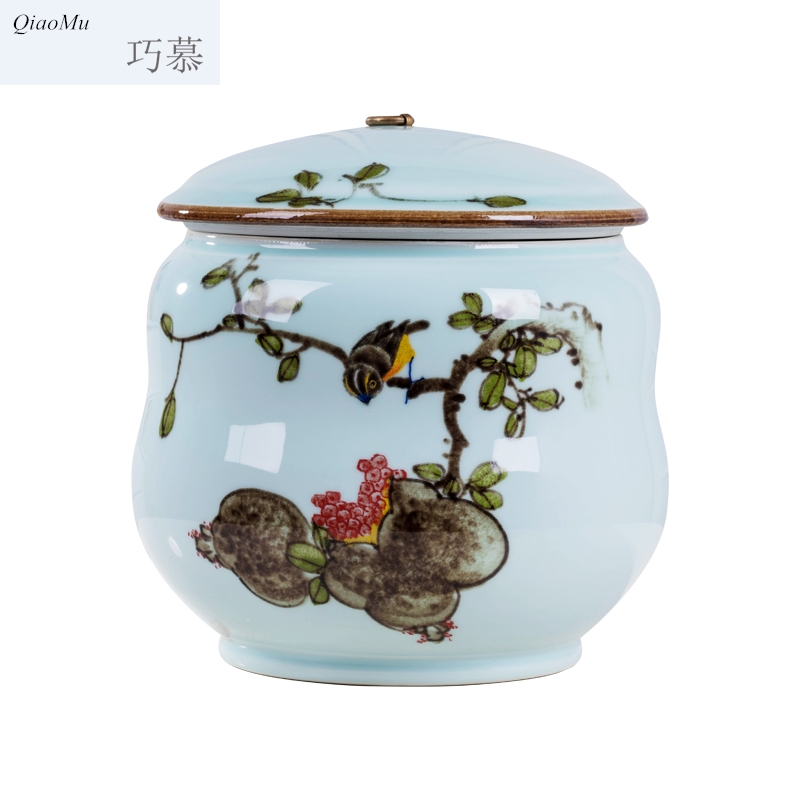 Qiao mu ceramics with cover barrel receive a jar of kitchen receive noodles dry food storage tank is moistureproof insect - resistant