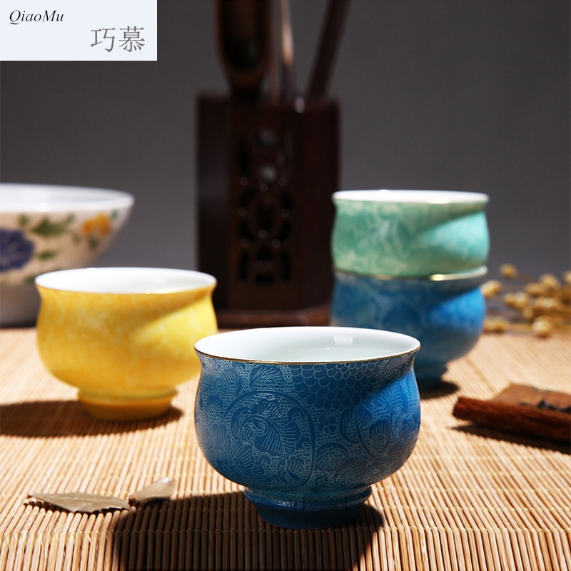 Qiao mu jingdezhen grilled pastel flowers pure manual cup expressions using the sample tea cup single glaze craft master kung fu tea cups