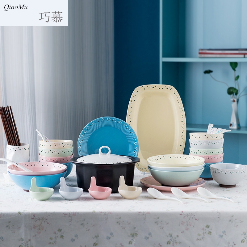 Qiam qiao mu household of Chinese style kitchen ceramic dishes creative contracted new ipads porcelain plate suit a gift