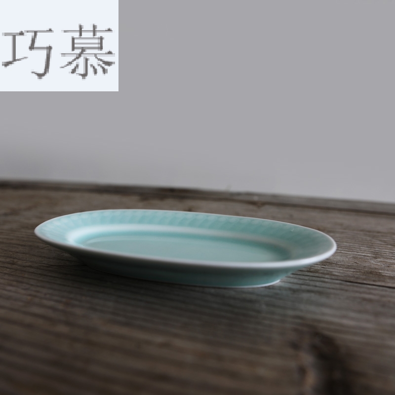 Qiao mu QOJ longquan celadon dish plate tableware oval eat dessert plate of dish dish towel all the dab of a plate