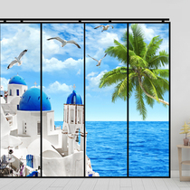 Custom sea view thickened landscape painting electrostatic glass sticker anti-peeping office window partition film blackout