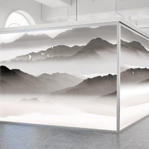 Landscape painting glass sticker horizontal version Chinese style office glass partition frosted sticker Chinese painting ancient style window paper