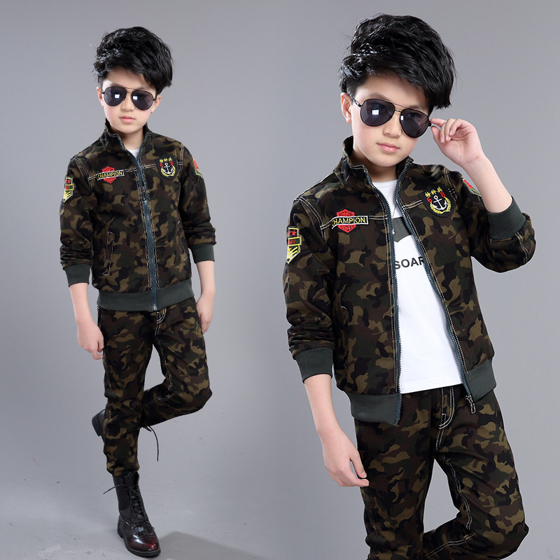 Boys' autumn suit 2020 new children's middle and big children's autumn camouflage three-piece boy handsome Korean version of the tide clothes