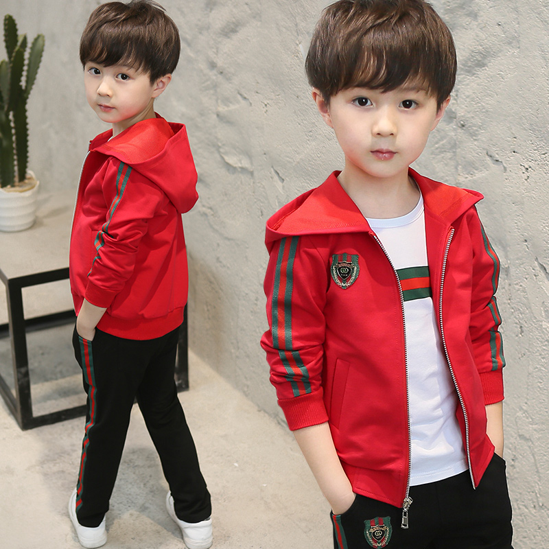 Boys' spring suits 2021 new middle-aged children's spring and autumn sweaters Western style boys' sports three-piece suit tide