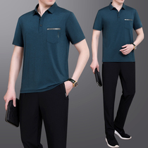 Dad Summer Clothing Jordan Casual Sportswear Suit Men Ice Silk T-Shirt Short Sleeve 2022 Summer Middle Aged Mens Clothing
