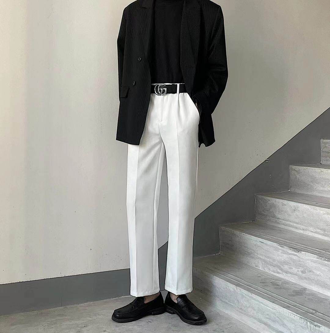 suntek01h仗剑秋冬季白西裤男坠感免烫西装十分裤直筒宽松高级垂感