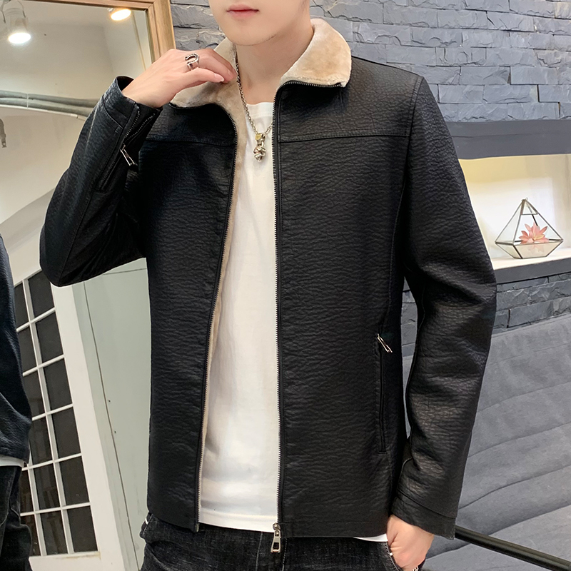 2019新款加绒皮衣机车皮衣冬季皮衣皮毛一体皮衣外套潮棉衣