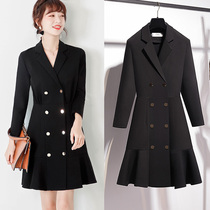 2021 Spring and Autumn new commuter professional temperament long sleeve dress dress waist thin Hepburn small black dress women