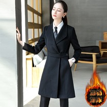 Professional dress woolen coat womens long temperament slim thickened jewelry store hotel work clothes woolen coat winter