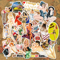 Retro sexy beauty laptop ipad flatbed suitcase waterproof suitcase sticker skateboard