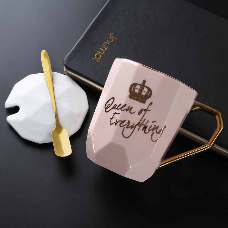 Creative Nordic ins picking gifts with cover glass ceramic keller cup coffee spoon office milk cup