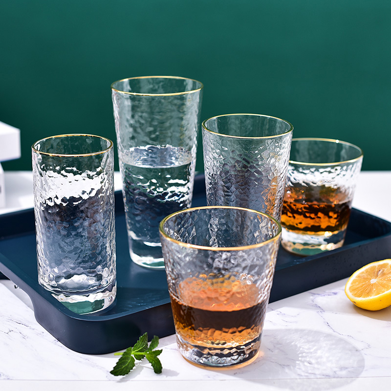 锤纹玻璃杯日式ins金边饮料果汁牛奶酒水杯无色透明简约创意杯子,降价幅度41.7%