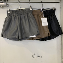 Skirt color Feiyang 0181 leather shorts 2021 autumn new Korean version elastic waist on both sides of the small opening wide leg PU leather pants women