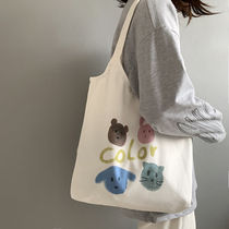 Canvas bag female shoulder bag summer art work hand bag large capacity lazy style art simple niche White