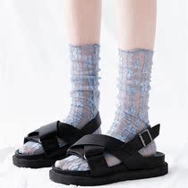 Socks womens mid-tube socks summer thin ins tide spring and summer outer penetrating bright lace mesh summer net red super fire