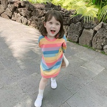Tide brand Girl summer skirt summer dress 2021 New Princess dress cotton baby dress children Rainbow Childrens dress