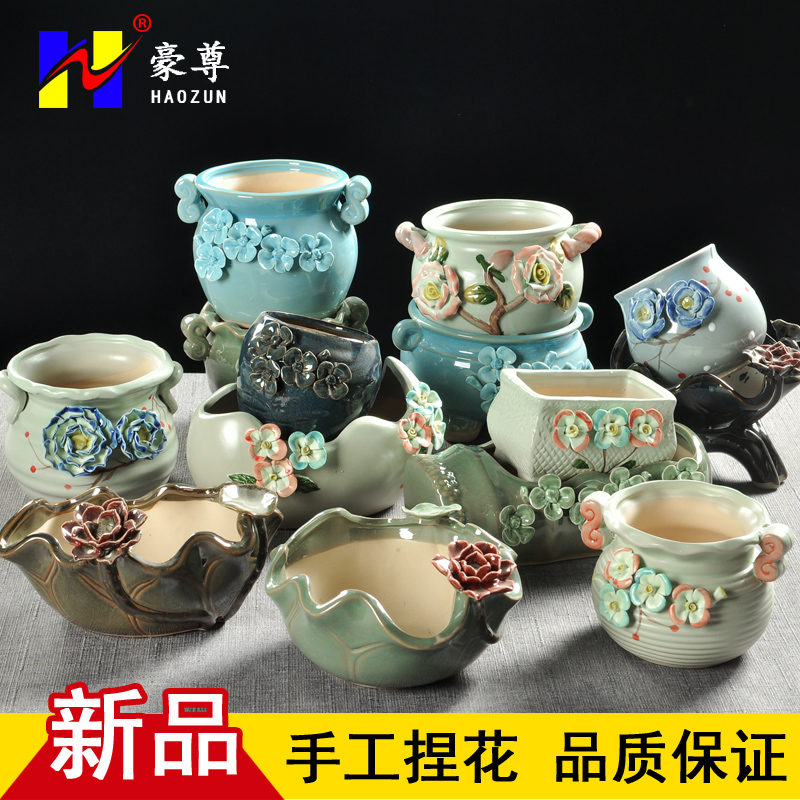Hand, spend more meat flowerpot simple ceramic green plant new violet arenaceous retro coarse pottery meaty plant size flowerpot