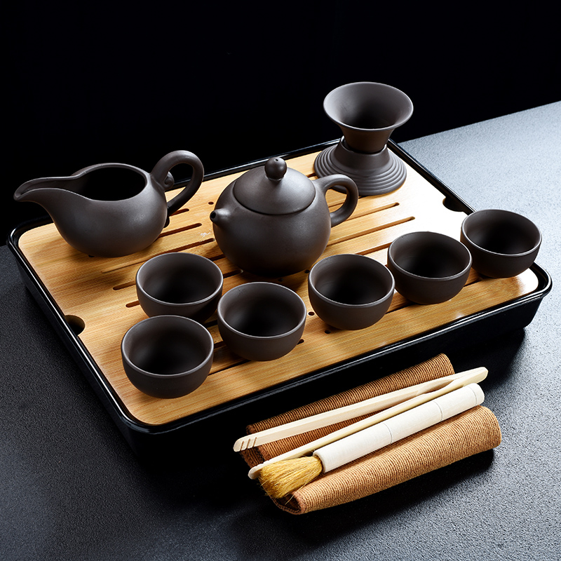 Violet arenaceous kung fu tea set contracted household ceramics office lid bowl of tea cups, complete set