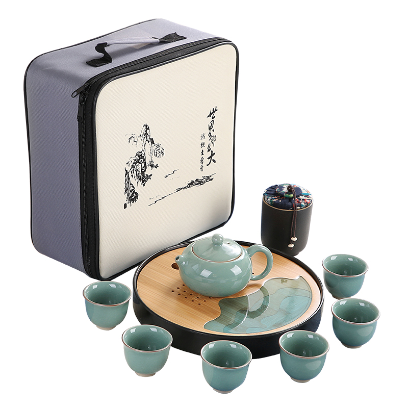 Sand embellish elder brother up with ceramic tea set household contracted Japanese office travel small round tray is suing portable package
