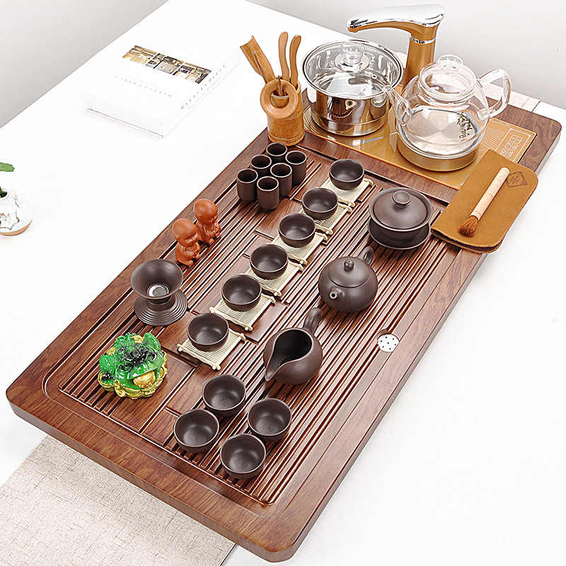 Tea set with violet arenaceous kung fu Tea set solid wood Tea tray Tea sets Tea Tea sea contracted automatic glass