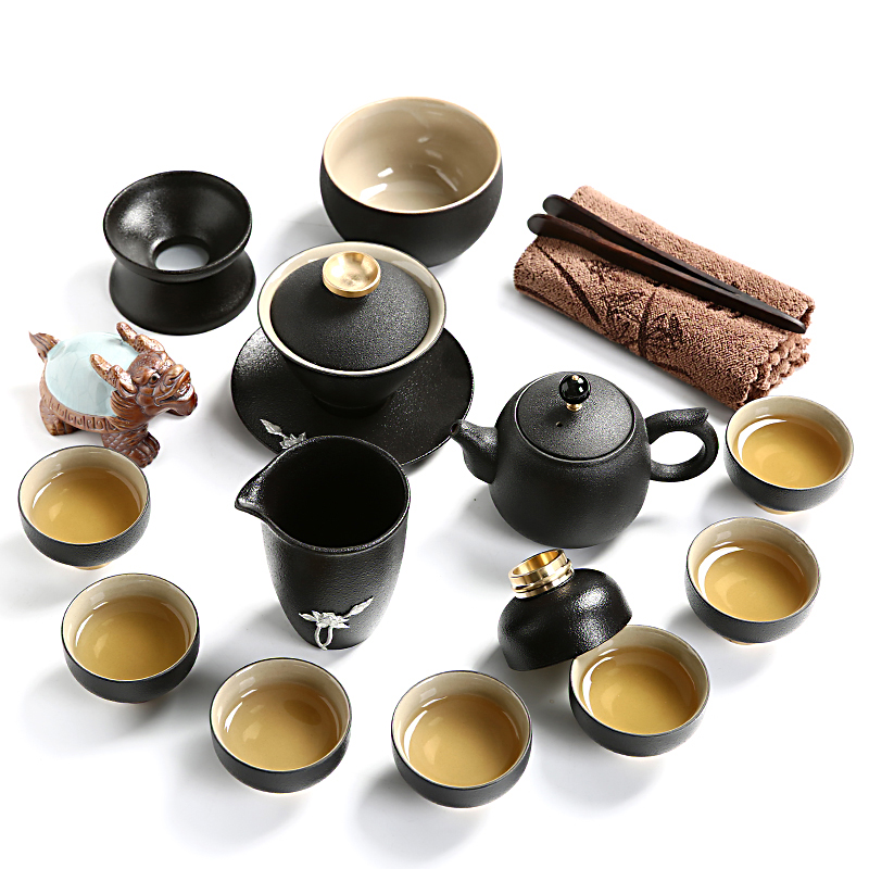 Sand embellish of black tea set contracted kung fu tea set lobo silver ceramic teapot tea cups of a complete set of the sea