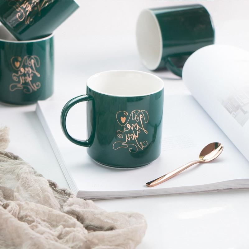 The ins creative home kitchen keller cup northern wind move green gold ceramic custom office coffee cup