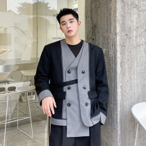 Autumn personality original Korean double-breasted stitching suit men ins trend Net Red wear a small suit jacket handsome
