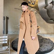 Winter Korean version of lamb wool windsuit mens gush thicken warm coat in warm coat with long past knee loose large pocket jacket