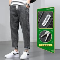 2023 new ice-wire jeans mens summer thin straight cylinder loose with tight waist and casual 90% pants spring and autumn