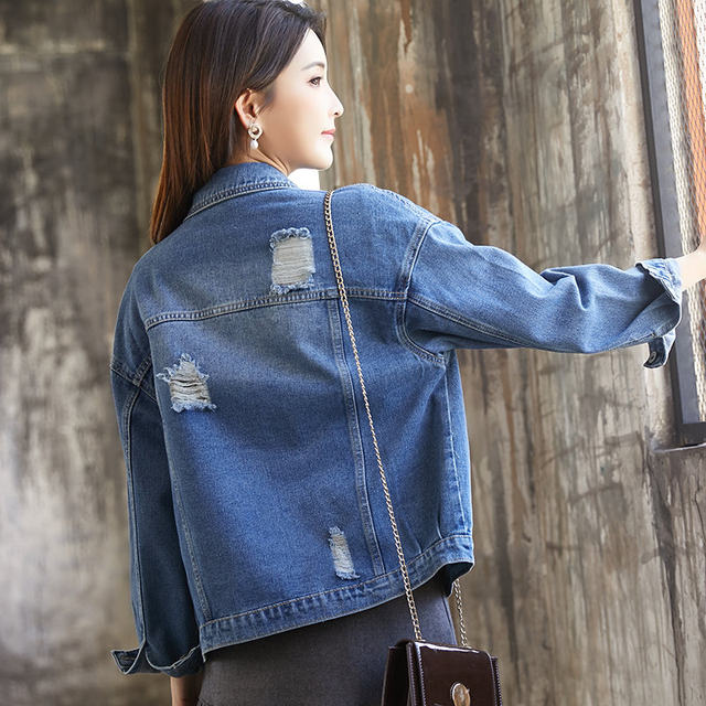 2020 spring and autumn clothing new Korean version of the hole Harajuku bf shirt loose wild student large size denim jacket female tide 2020 spring and autumn clothing new Korean version of the hole Harajuku bf shirt loose wild student large size denim jacket female tide
