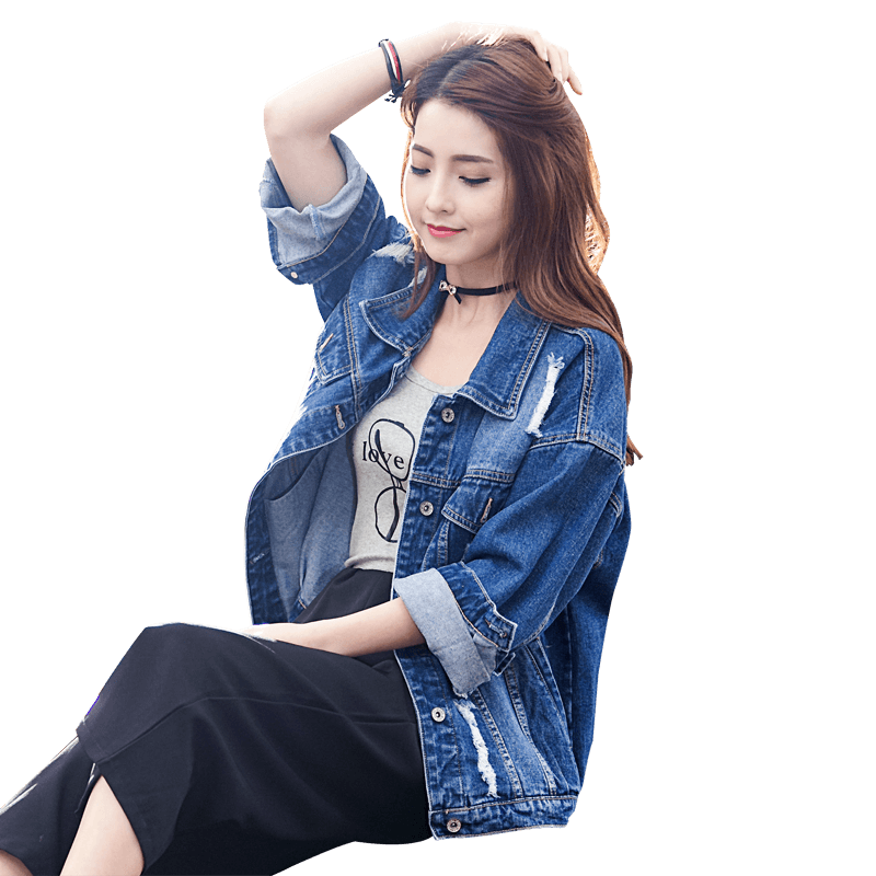 2020 spring new wild denim jacket women's loose Korean student BF top size net red tide ins 2020 spring new wild denim jacket women's loose Korean student BF top size net red tide ins