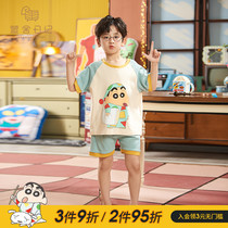 Wax Pen Small New Joint Children Pyjamas Boys Summer Slim Short Sleeves Cartoon Pure Cotton Mens Big Boy Home Suit Suit
