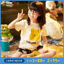 Girls pajamas pure cotton childrens short-sleeved summer thin section girls summer middle and large childrens baby two-piece suit home clothes