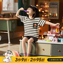 Craypen Small New Children Pyjamas Girls Summer Short Sleeves Pure Cotton Cartoon Big Boy Suit Girls Summer Home Clothes