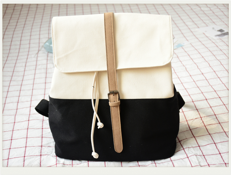 poy日系女文艺学院风小清新帆布双肩包抽绳休