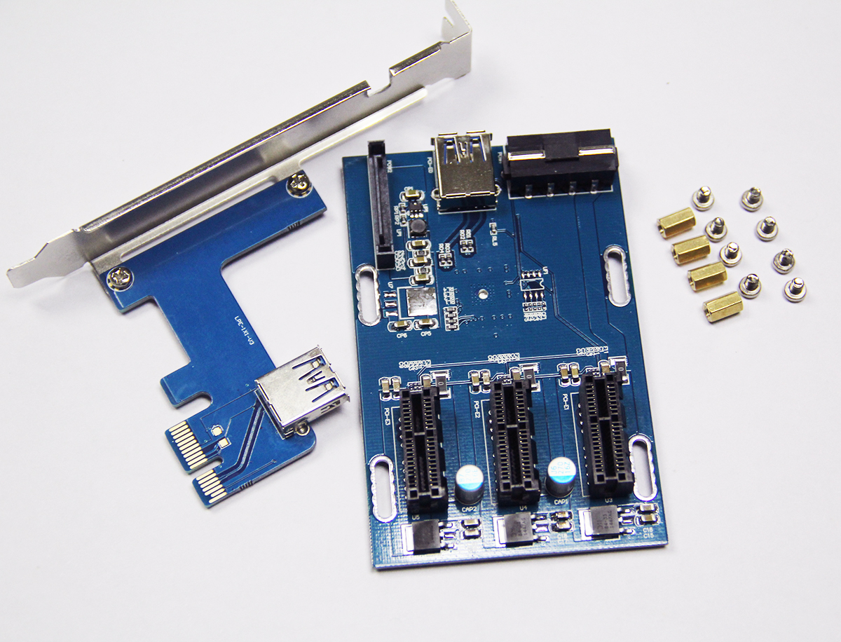 pci-e转pcie转接卡 1拖3 pci-e转pcie 1x接口扩展卡 3口pcie插槽_双氙