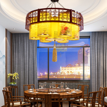 High-grade Chinese classical chandelier solid wood hotel lights retro sheepskin round restaurant Teahouse project lights