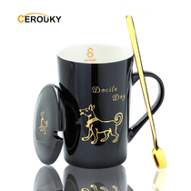 Creative ceramic Zodiac Cup cute couple water Cup cartoon mug with lid spoon milk coffee personality tea cup