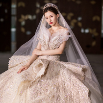 Tail chest master wedding dress 2021 New temperament heavy industry bride high-end luxury dress female little tailed French