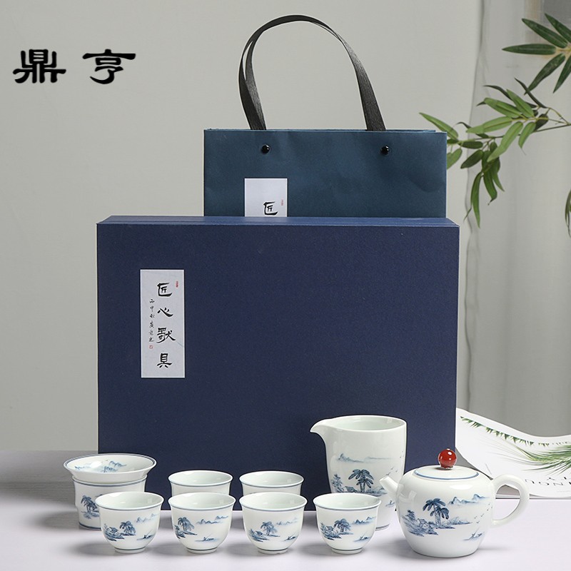 Ding heng jingdezhen porcelain and hand draw little teapot household contracted gift set a complete set of kung fu tea logo